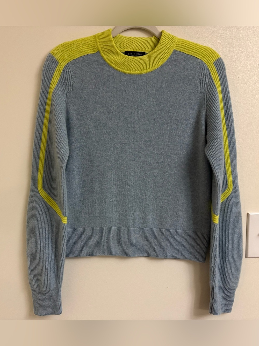 rag & bone Logan 100% Cashmere Ski Crew Sweater Seafoam Blue Small - Picture 2 of 11
